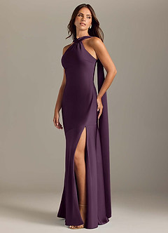 Azazie Kinsley Bridesmaid Dresses Plum Mermaid Side Slit Stretch Satin Dress image3
