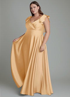Azazie Leilani Bridesmaid Dresses Gold A-Line Ruched Stretch Satin Dress image13