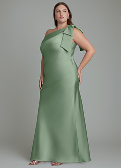Azazie Yuanna Bridesmaid Dresses Matcha Mermaid One Shoulder Stretch Satin Dress image12