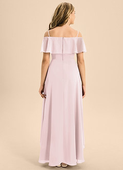 Azazie Maggie Junior Blushing Pink A-Line Off the Shoulder Chiffon Dress image2