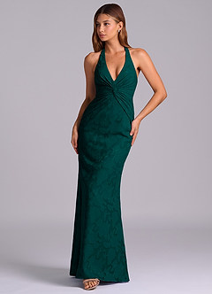 Azazie Valerie Final Sale Pine Mermaid Pleated Floral Burnout Dress image4