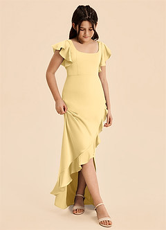 Azazie Demi Junior Butter Mermaid Bow Stretch Satin Dress image5
