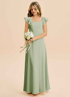 Azazie Bondi Junior Dusty Sage A-Line Side Slit Stretch Satin Dress image5