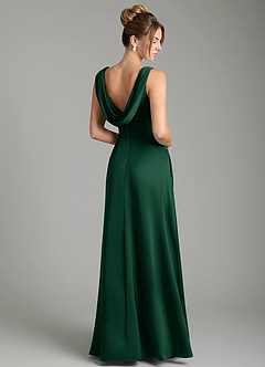 Azazie Karina Bridesmaid Dresses Dark Green A-Line Pleated Stretch Satin Dress image5