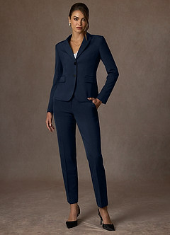 front Whitney Dark Navy Structured Stretch Blazer