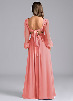 Azazie Zeya Bridesmaid Dresses Coral A-Line Long Sleeve Chiffon Dress image2