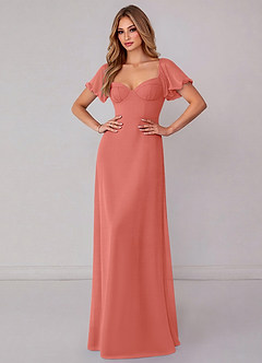 Azazie Fatima Bridesmaid Dresses Salmon Pink A-Line with Pockets Chiffon Dress image2