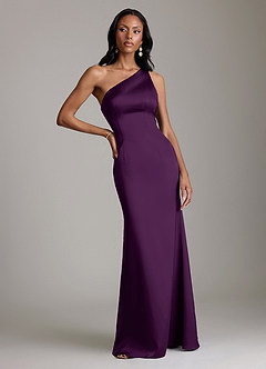 Azazie Voni Bridesmaid Dresses Grape Mermaid One Shoulder Stretch Satin Dress image5
