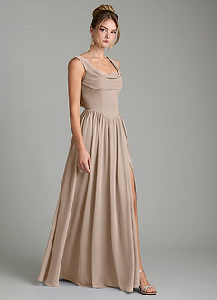 Azazie Novi Robes de demoiselle d'honneur Robe Trapèze en Mousseline de soie Plissé Taupe image6