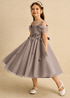 Azazie Juni Abiti da Ragazza di Fiori Abito Principessa in Tulle Plissettato Taupe image3