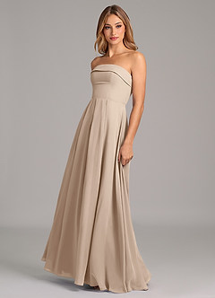 Azazie Lucienne Bridesmaid Dresses Taupe A-Line Strapless Chiffon Convertible Dress image4