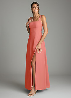 Azazie Debra Bridesmaid Dresses Salmon Pink A-Line with Pockets Chiffon Convertible Dress image5