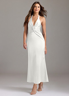 Azazie Valerie Vestidos de damas de honor Vestido de Blanco de Satén Elástico de Corte Sirena con Plisado image3
