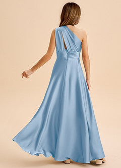 Azazie Charlize Junior Powder Blue A-Line Pleated Stretch Satin Dress image2
