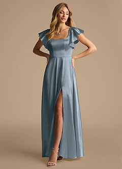 Azazie Bondi Bridesmaid Dresses Twilight A-Line Bow Metallic Satin Dress image4
