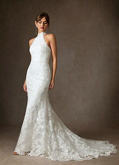 Azazie Eden Vestidos de noiva Vestido Diamante Branco de Renda de sereia image5