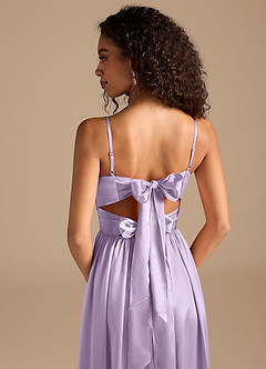 Azazie Zeya Bridesmaid Dresses Lilac A-Line Pleated Metallic Satin Dress image4