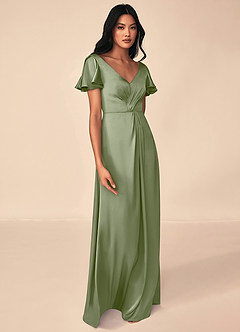 Azazie Soren Kleider zum Anprobieren zu Hause A-Linie Plissee Stretch-Satin Kleid Rotbraun image4
