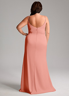 Azazie Deandra Bridesmaid Dresses Coral Mermaid Pleated Stretch Satin Dress image8
