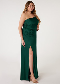 Azazie Eren Bridesmaid Dresses Emerald Mermaid One Shoulder Stretch Satin Dress image8