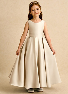 Azazie Mapel Robe Demoiselle D'honneur Fillette Robe Princesse en Mat Satiné Plissée Champagne image6