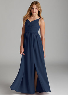 Azazie Chanel Junior Vestido de Azul Marino Oscuro de Gasa de Corte en A con Escote de Corazón image3