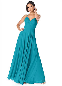 Azazie Avelina Bridesmaid Dresses Jade A-Line V-Neck Pleated Chiffon Dress image1