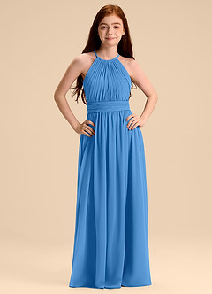 Azazie Malone Junior Robe Trapèze en Mousseline de soie Plissée Geai Bleu image7