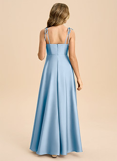 Azazie Popsy Junior Taupe A-Line Bow Stretch Satin Dress image2