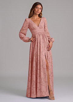 Azazie Norah Jurken voor bruidsmeisjes Jurk van Bloemen Burn-out met A-Lijn Lange mouw Rozet image4