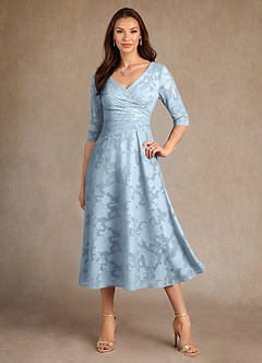 Azazie Durant Abiti per la Madre della Sposa Abito A-Line in Burnout Floreale Plissettato Azzurro image4