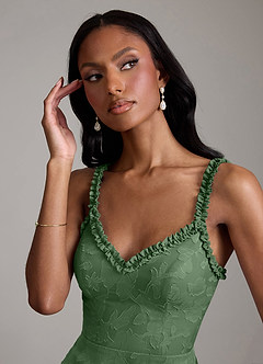 Azazie Corina Final Sale Eucalyptus Mermaid Ruched Floral Burnout Dress image4