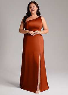 Azazie Phaedra Bridesmaid Dresses Paprika A-Line One Shoulder Stretch Satin Dress image6