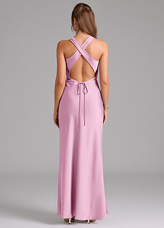 Azazie Evadne Bridesmaid Dresses Candy Pink Sheath Pleated Stretch Satin Dress image2