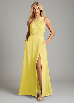 Azazie Phaedra Vestidos de damas de honor Vestido de Canario de Gasa de Corte en A con Hombro unilateral image3