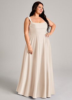 Azazie Shaude Robes de demoiselle d'honneur Robe Trapèze en Satin extensible Plissée Albâtre Blanc image10