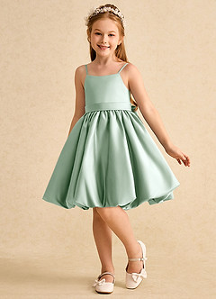 Azazie Davine Flower Girl Dresses Agave A-Line Spaghetti Strap Matte Satin Dress image5
