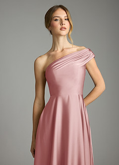 Azazie Melanie Suknie dla druhen Linia A Zza ramienia Satyna elastyczna Do ziemi Sukienka image6