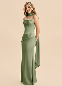 Azazie Sorrel Junior Pistachio Mermaid Ruched Stretch Satin Dress image4