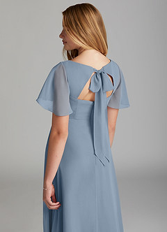 Azazie Kimber Junior Abito A-Line in Chiffon Plissettato Blu Polveroso image4