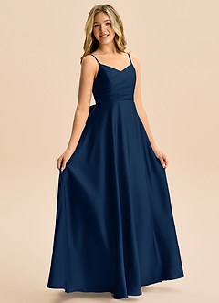 Azazie Rumi Junior Linia A Pofałdowany Satyna elastyczna Długość podłogi Młodsza druhna Sukienka image5