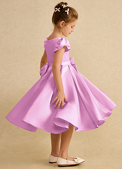 Azazie Pearl Flower Girl Dresses Candy Pink Ball-Gown Pleated Matte Satin Dress image3