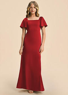 Azazie Chace Junior Pomegranate Sheath Stretch Satin Dress image4