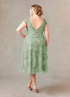 Azazie Sanna Mère de la mariée Robes Robe Trapèze en Tulle Dentelle à encolure dégagée Vert Sauge image8