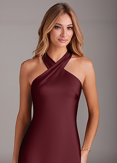 Azazie Doretta 신부 들러리 드레스 인어 주름진 스트레치 새틴 발목 길이 드레스 image5