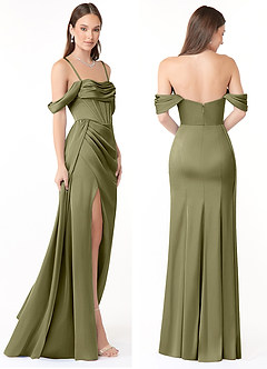 Azazie Amyra Vestidos de damas de honor Vestido de Pistacho de Satén Elástico de Corte Recto Convertible con Vestidos sin tirantes image8