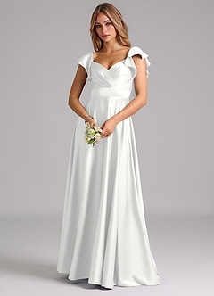 Azazie Leilani Bridesmaid Dresses White A-Line Ruched Stretch Satin Dress image7