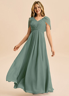 Azazie Emma Junior Jurk van Chiffon met A-Lijn Geplooid Eucalyptus image4