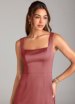 Azazie Flori Bridesmaid Dresses Antique Rose Sheath Side Slit Stretch Satin Dress image5