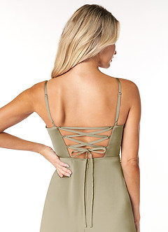 Azazie Marchella Bridesmaid Dresses Moss Green A-Line Corset Stretch Satin Dress image3